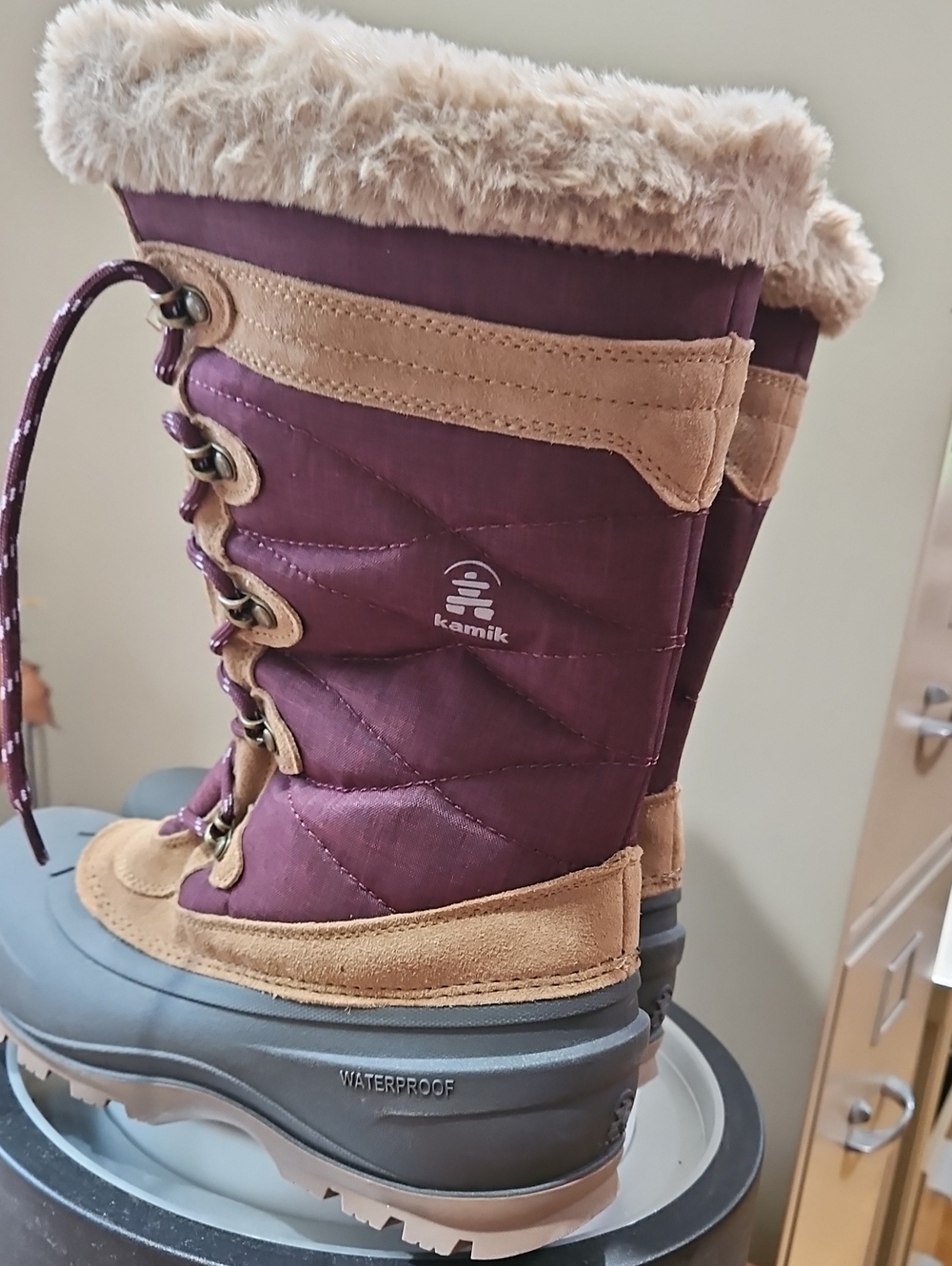 Kamik Women's Burgundy and Tan Faux-Fur Winter Boot - Picture 5 of 12